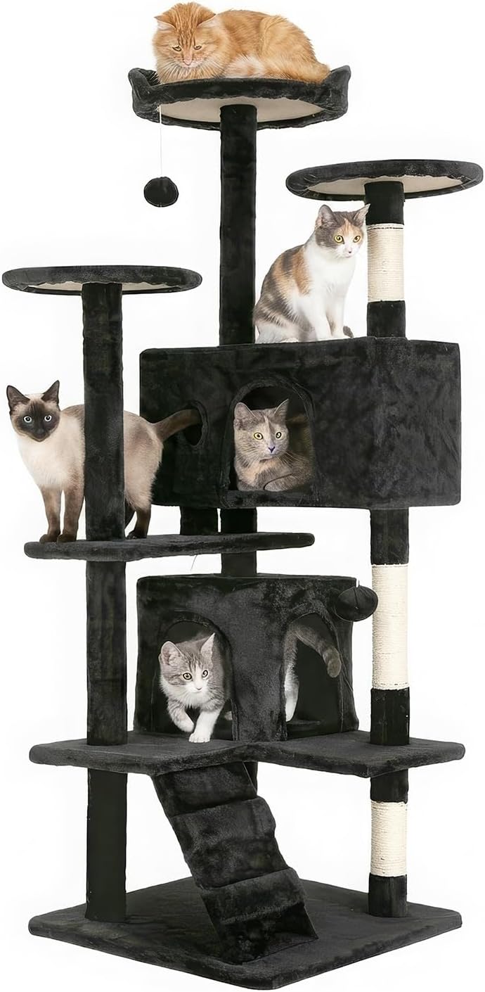 FDW 54 inch Cat Tree Tower, Dark Gray, Multi-Level Indoor Activity Center