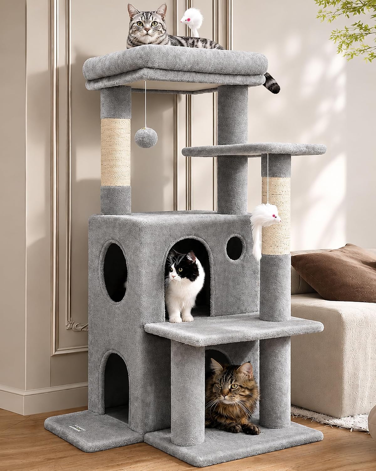 Globlazer FC50 cat tree tower for large adult cats in light grey