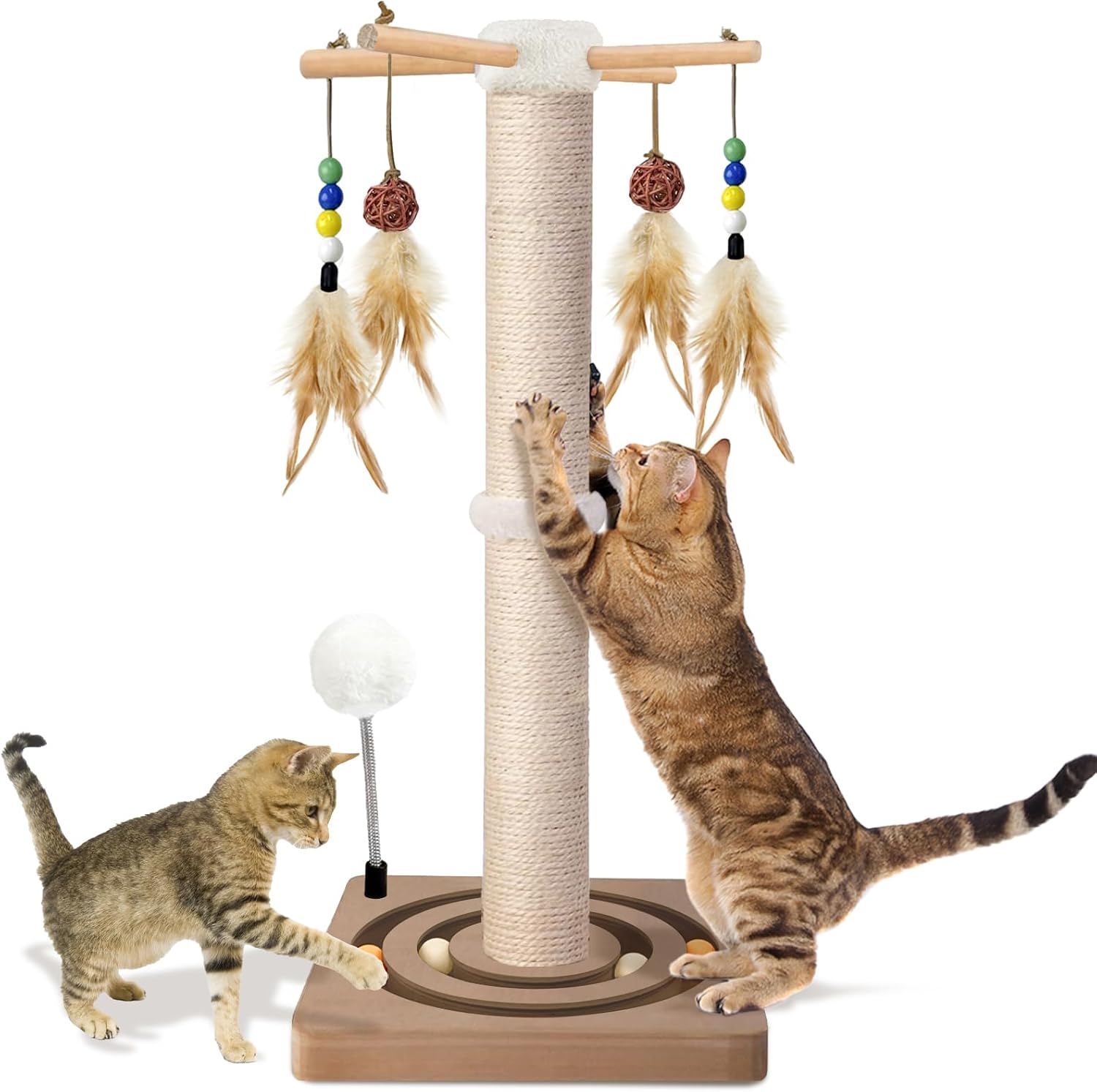 Cat Scratching Post, Sisal Scratcher with Enrichment Toys for Indoor Cats