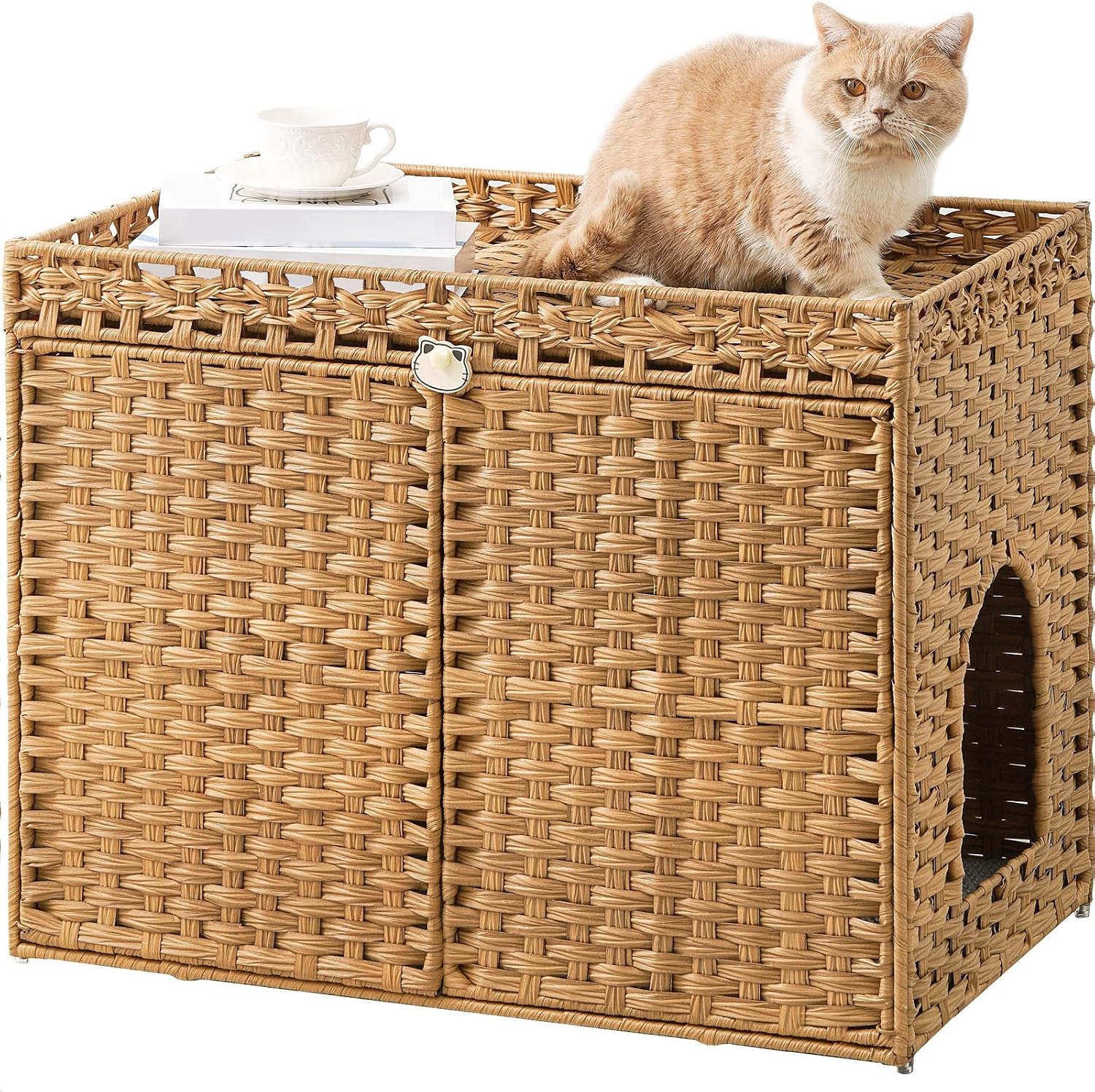 SETVSON Cat Litter Box Enclosure, Extra Large Hidden PE Rattan Natural