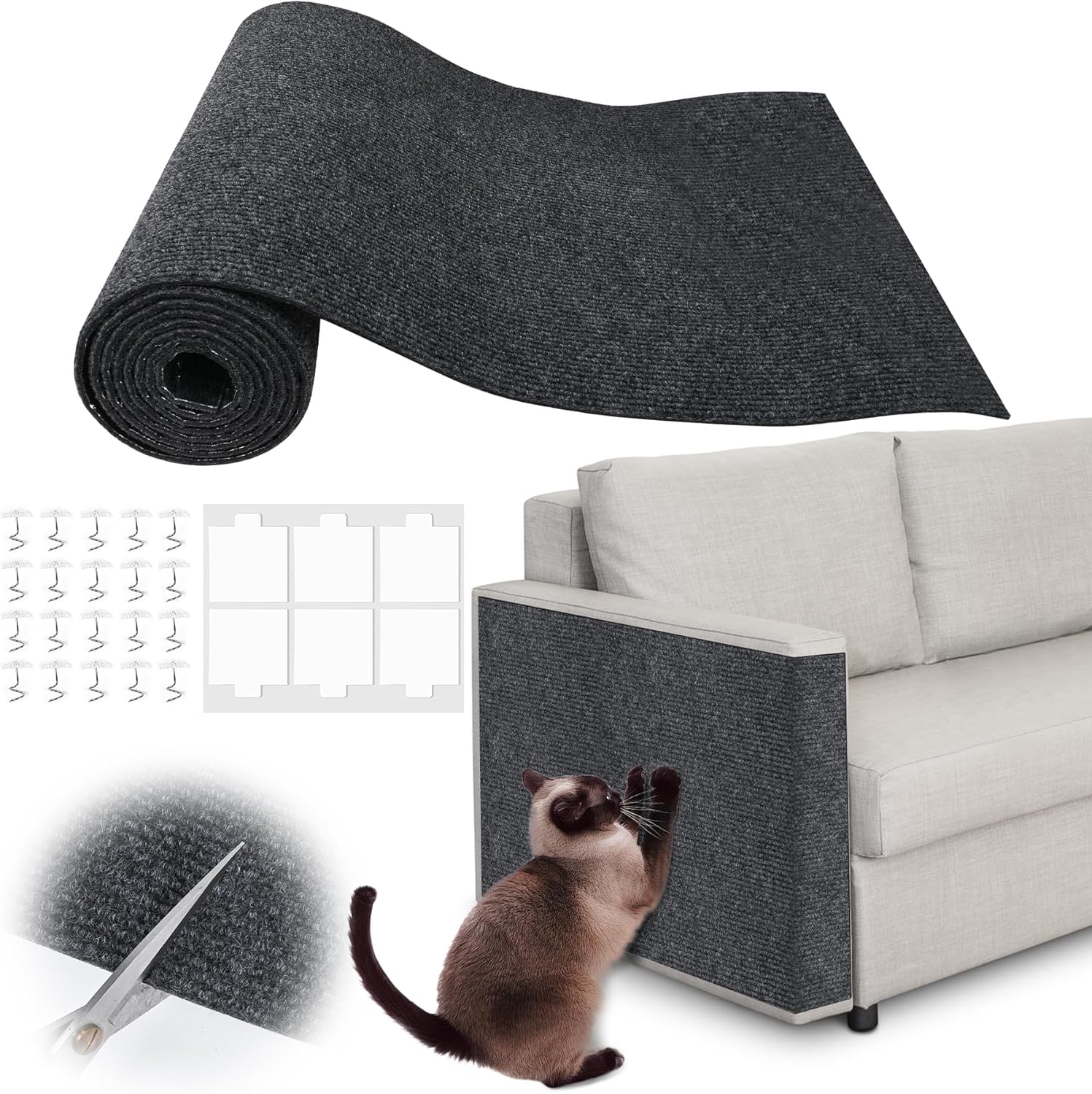Couch Protector from Cat Claws, 78.7 x 15.8 inch Trimmable Self-Adhesive Scratch Pads, Dark Gray