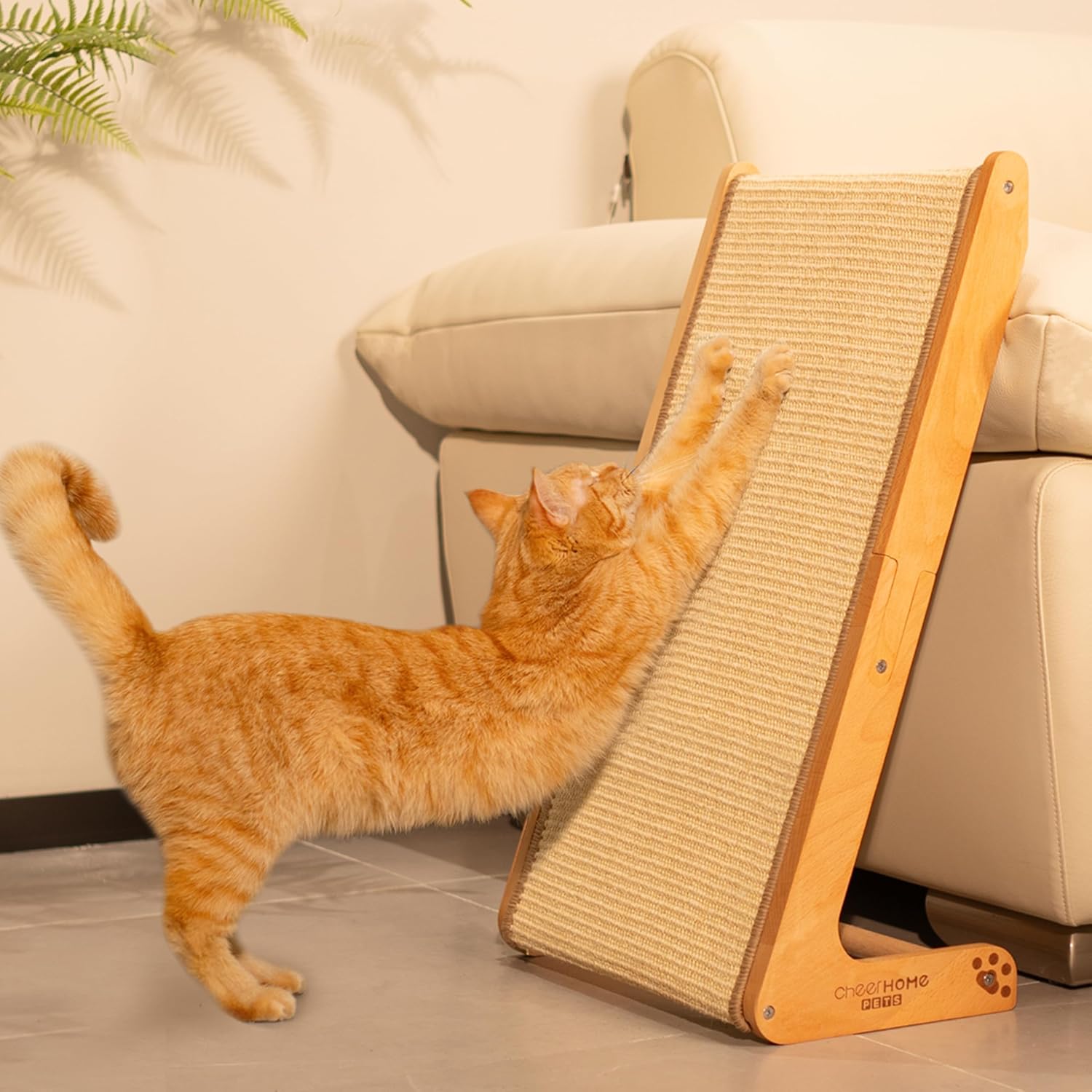 CHEERHOME PETS L shape solid wooden sisal cat scratcher ramp