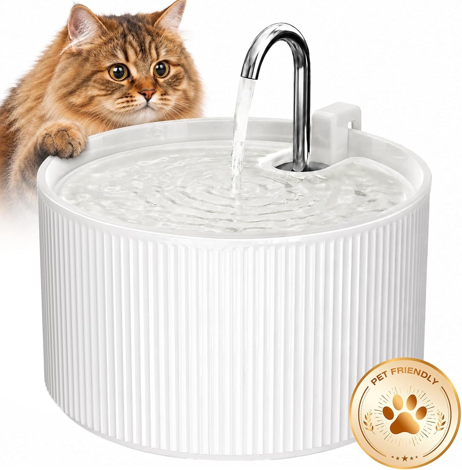 Voluas Ceramic Cat Water Fountain: 2.2L/74oz Cat Fountains for Drinking, Automatic Pet Water Dispenser with Ultra-Quiet Pump and Replacement Filter, Kitty Watering Supplies Indoor Easy Clean 1 Filter